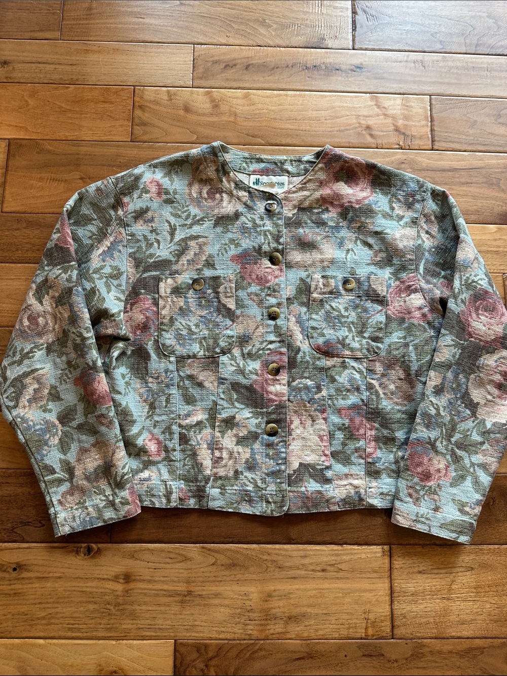 Vtg Sportables floral tapestry cropped jacket Sz small